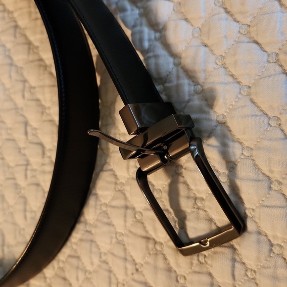 Reversible Mens Belt Bonded Leather Swivel Graphite Buckle Black Brown Size 38 - Picture 9 of 11